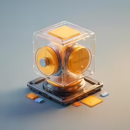 an electronic device with two yellow buttons and a yellow base