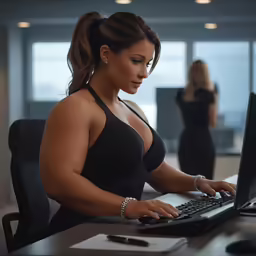 woman in bra looking at computer screen while another woman watches