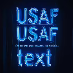 a neon sign reading usaf next to a dark background