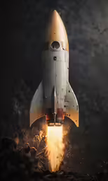 a white space shuttle is launching with smoke billowing out