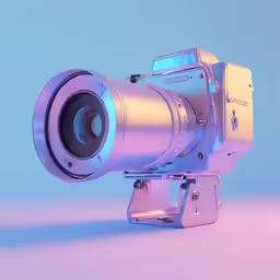 a pink camera on a white surface