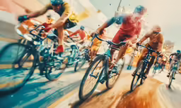 three people riding their bikes in the same direction