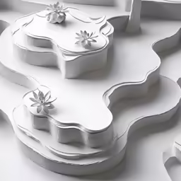 some white objects with flowers and leaves on them