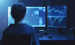 the person in the chair is looking at the computer screen