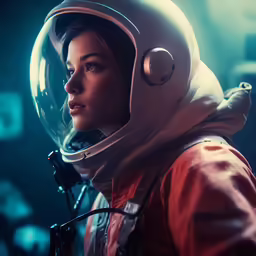 woman wearing a helmet while staring away in the dark