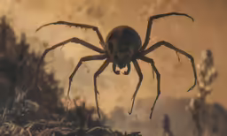 a spider is sitting on top of dirt in a field