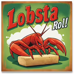 an illustration of a lobster on a block of wood