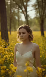 woman standing in field with yellow flowers