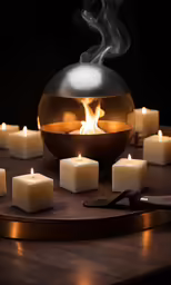 some tea light and a wooden table