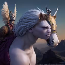 some sort of fantasy scene with an elf and a horse