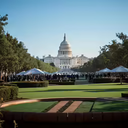 many tents are set up in front of the capital building
