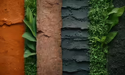 a group of various colors and textures of soil and plants