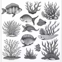 several different kinds of fish swimming on top of a underwater reef