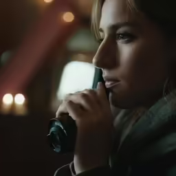 a woman with blond hair is talking on a cell phone