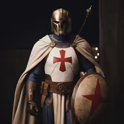 a knight is dressed in a suit and cape