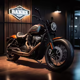 a motorcycle that is sitting on a wooden surface