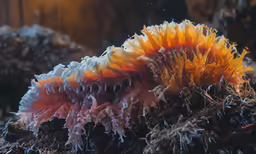 a coral with multi colored algae growing on it