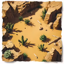 various cacti and plants in a desert area