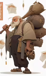 a drawing of a man with a lot of bags around him