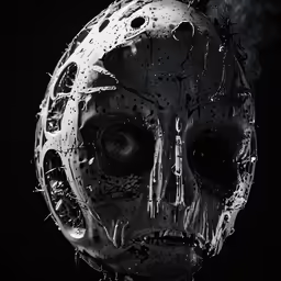 a scary looking skeleton mask covered in water