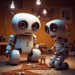 two little robot toys near one another