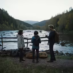 a family looking out over a river on a sunny day