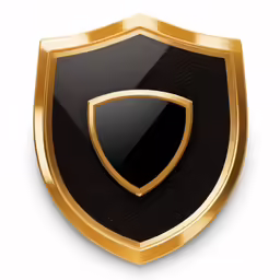 a gold shield with black enamel material and shiny golden trim
