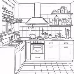 kitchen with tiled walls and floor drawing