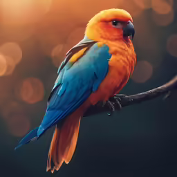 colorful bird perched on a branch against a blurred background