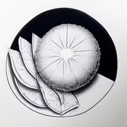 a drawing of an orange slice sitting on top of a white plate