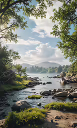 this is a painting of rocks and water