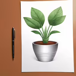 the painting has leaves in it on a white paper