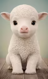 a white sheep is sitting on top of the table
