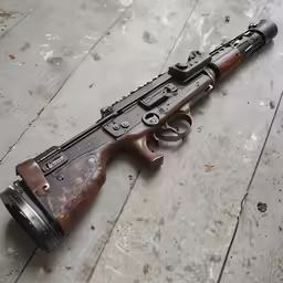 this rifle is lying on the floor