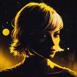 a girl wearing a black shirt with blonde hair,an artistic photo of a young woman with bright yellow hair