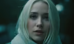 a woman in white hair is staring off into the distance