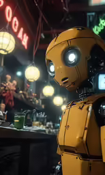 an image of a robot in the middle of a restaurant