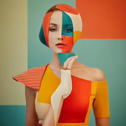 a woman is wearing colorful clothes and posing