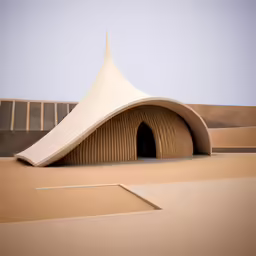 an artistic model made out of clay and a curved roof