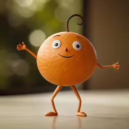 a small figure of an orange in the middle of the room