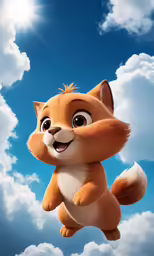 a cartoon image of a little fox flying high in the air