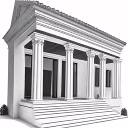 the front and side of an old building, with columns