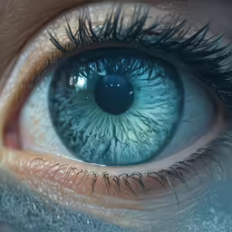 close up of an eye showing its blue iris