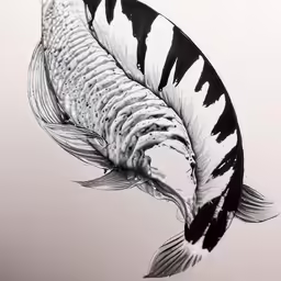 an ink drawing of a fish swimming