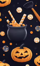 halloween candy in a caulder surrounded by orange candy