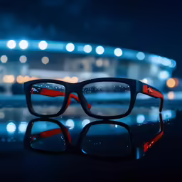 the glasses are on top of a table