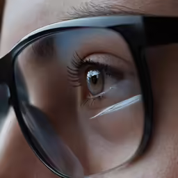 woman with eye glasses looking through glass