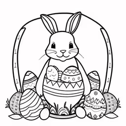 an easter bunny with eggs coloring page