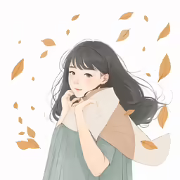 an asian girl holding a coffee mug while standing under leaves