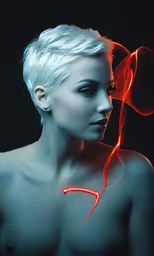 the woman with neon hair is posing for the camera